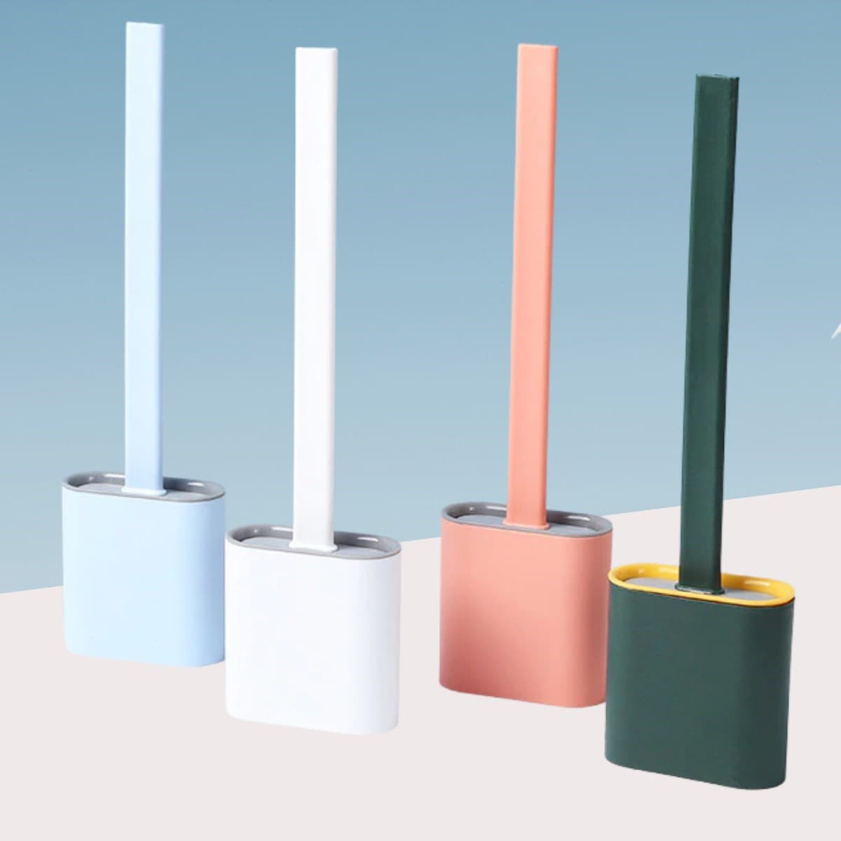 Roichil® Duvara Monte Edilebilir Kapaklı Askılı Klozet Yumuşak Silikon Başlıklı Tuvalet Fırçası Seti