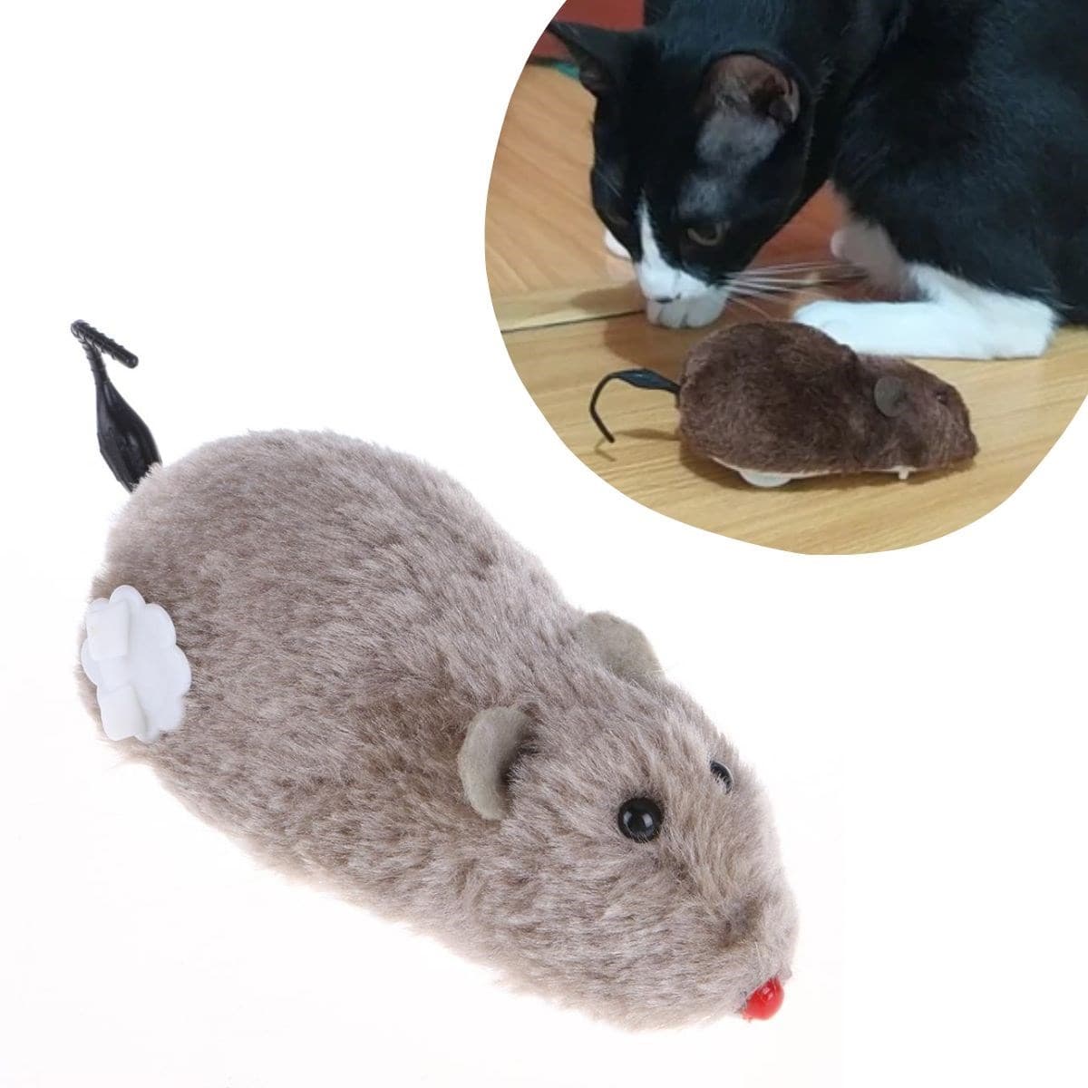 Roichil® Kurmalı Kedi Eğitim Oyuncağı Tüylü Peluş Fare Yakalama İnteraktif Sevimli Eğlenceli Oyuncak