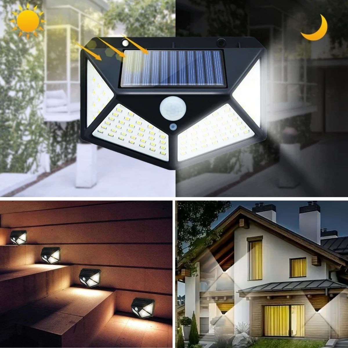 Roichil® 100 Ledli 3 Farklı Aydınlatma Ayarlı Solar Güneş Enerjili Hareket Sensörlü Bahçe Duvar Lambası