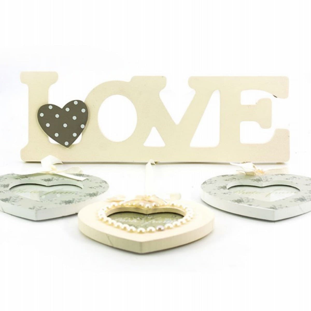 Roichil® Decotown Love Yazılı Çerçeve 3lü Kalpli Ahşap Fotoğraf Çerçevesi