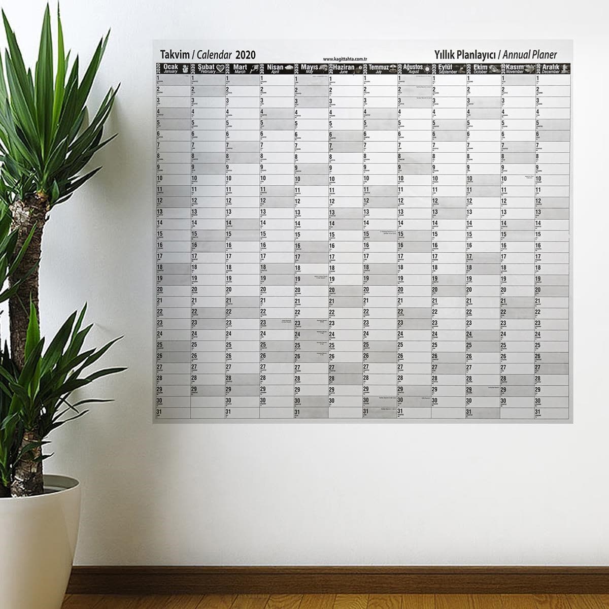 Roichil® 2020 Yıllık Planlayıcı Manyetik Duvar Stickerı Takvim 110x100 cm