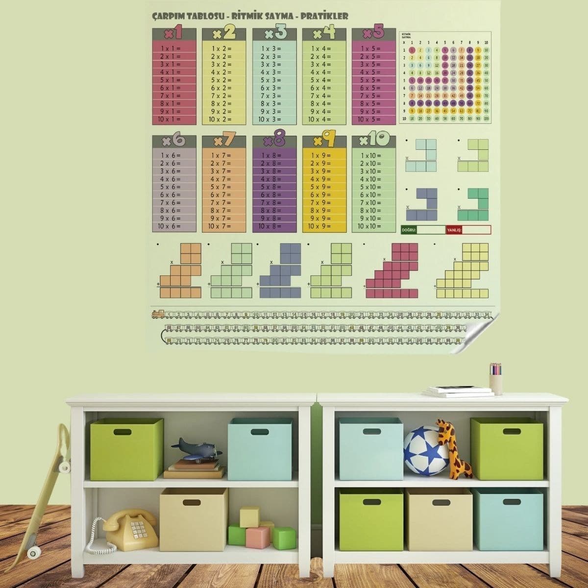 Roichil® 70x70cm Statik İz Bırakmaz Kağıt Renkli Çarpım Tablosu