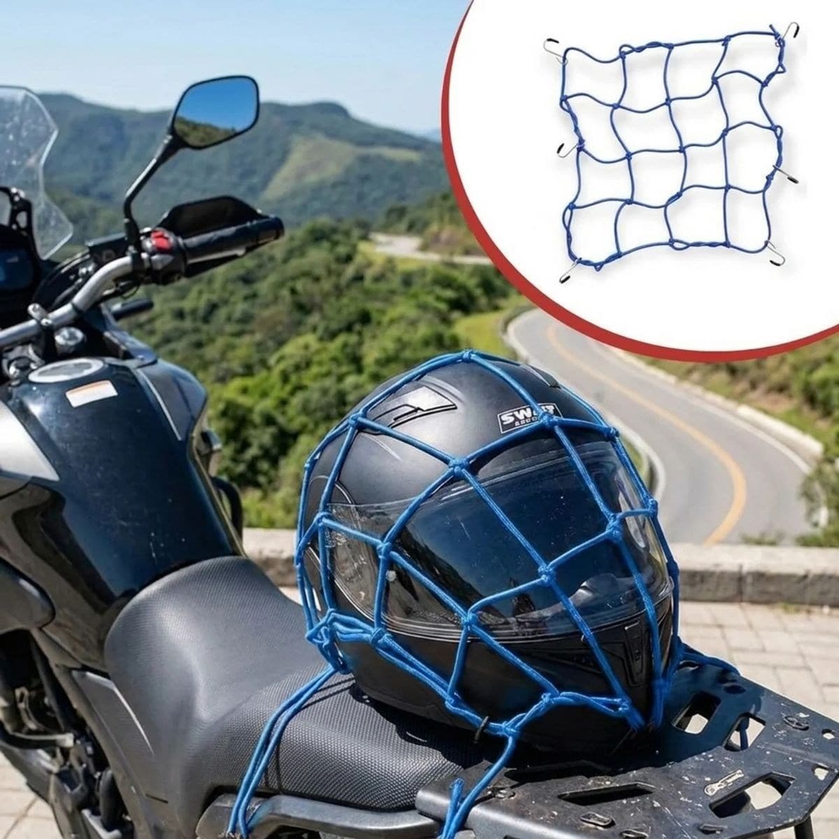 Kask Roichil® Esnek Motosiklet Kask ve Bagaj Filesi – Kask Sabitleyici Plastik Kancalı Taşıma Ağı 35x35 cm