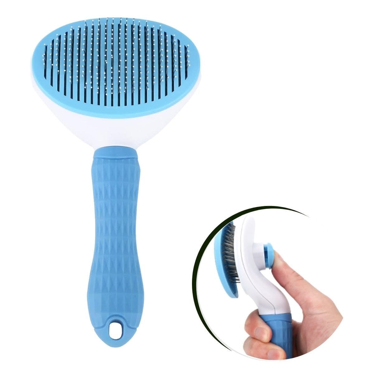 Roichil® Kedi Köpek Tüy Toplayıcı Kendini Temizleyebilen Ergonomik Saplı Evcil Hayvan Tarağı Mavi