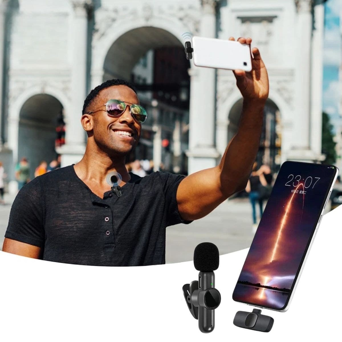 Roichil® Type C Uyumlu İphone Dönüştürücülü Kablosuz Yaka Mikrofonu Android ve İphone Uyumlu Mini Mikrofon