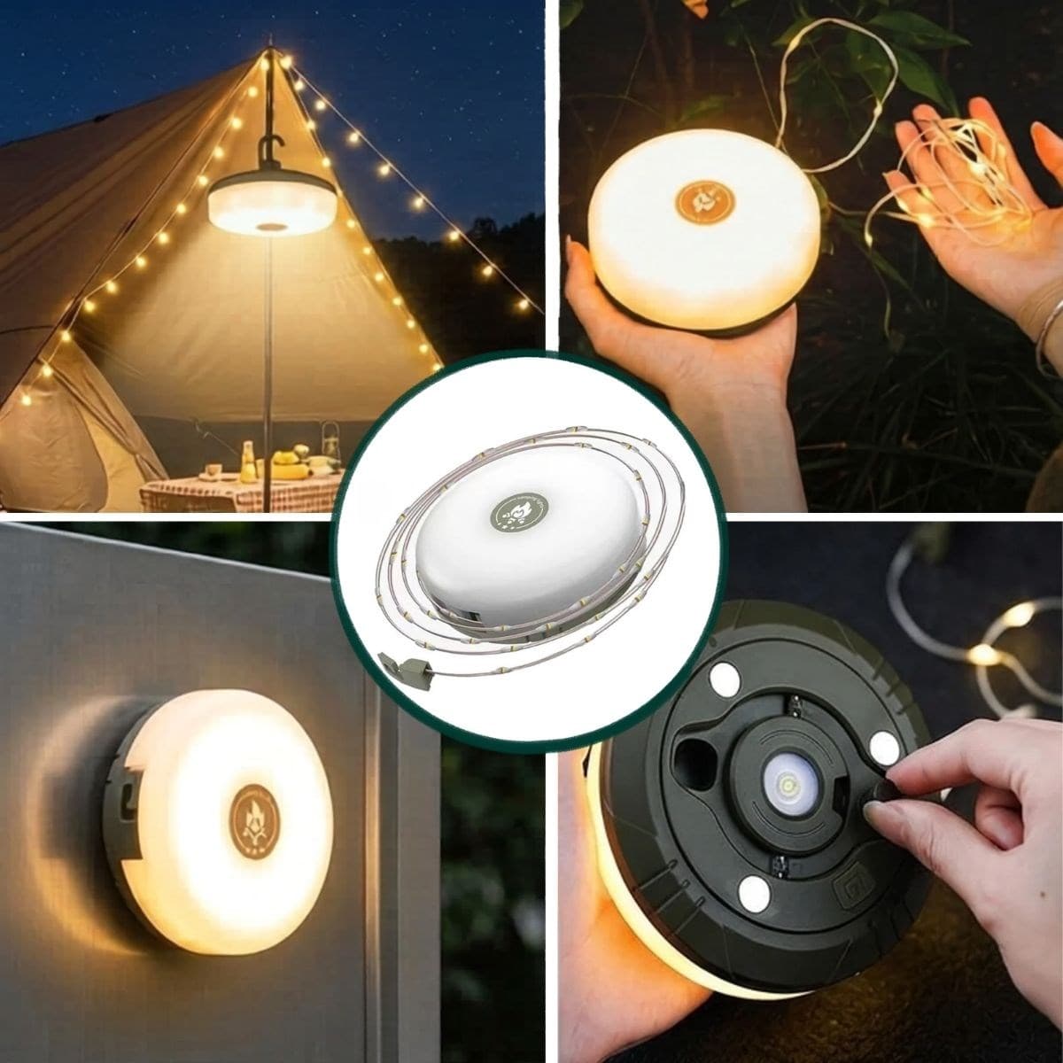 Roichil® 2’si 1 Arada 5 Farklı Işık Modlu Gün Işığı Şarjlı Kamp Lambası ve Makaralı 10 Metre Peri LED Işık – Su Geçirmez Mıknatıslı Aydınlatma Feneri