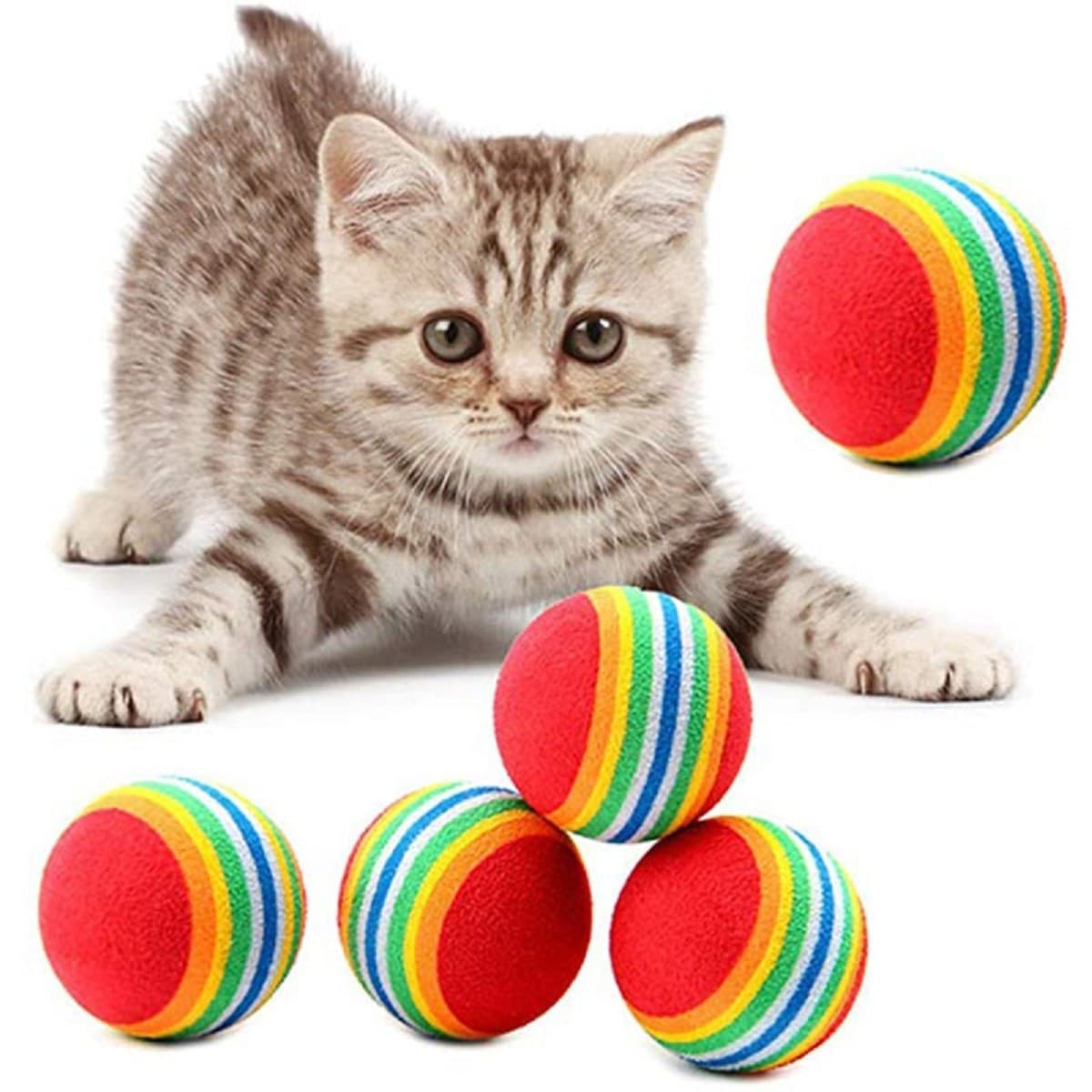 Roichil® 3lü Gökkuşağı Sünger Kedi Köpek Çiğneme Oyun Topu 4,2 cm