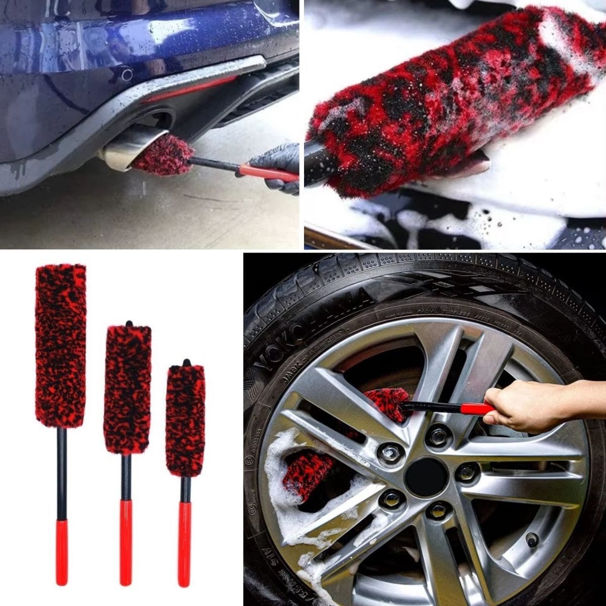 Roichil® 3lü Bükülebilen Peluş Detaylı Temizlik İçin Oto Jant, Egzos Temizleme Fırçası