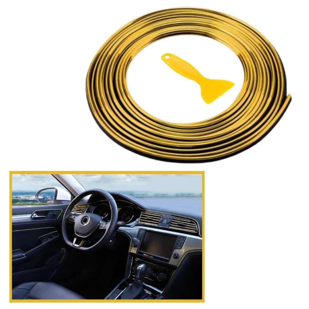 Roichil® Gold Araba Oto Trim Dekorasyon Şeridi Kauçuk Elastik Kolay Kurulum 5 metre Şerit Bant