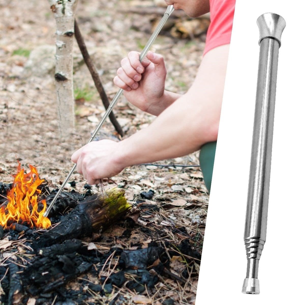 Roichil® Teleskopik Ateş Başlatıcı Outdoor Üfleme Borusu 63 Cm