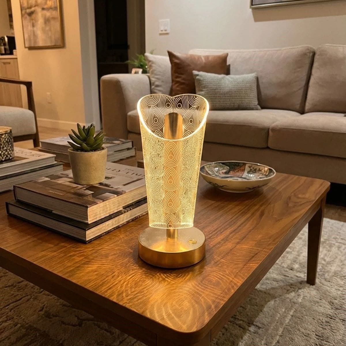 Roichil® Açık Silindirik Kristal Damla Model LED Masa Lambası – Gold Tabanlı, Dokunmatik, 3 Renk Işık Modlu, Şarjlı Modern Dekoratif Gece Lambası