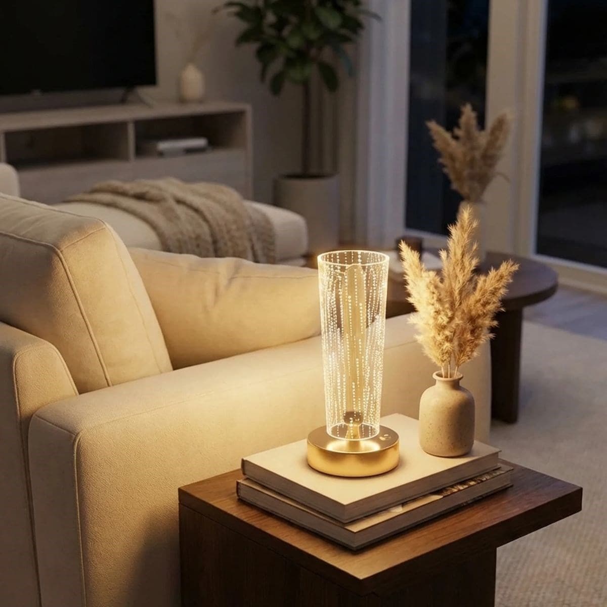 Roichil® Silindirik Kristal Nokta Model LED Masa Lambası – Gold Tabanlı, Dokunmatik, 3 Renk Işık Modlu, Şarjlı Modern Dekoratif Gece Lambası