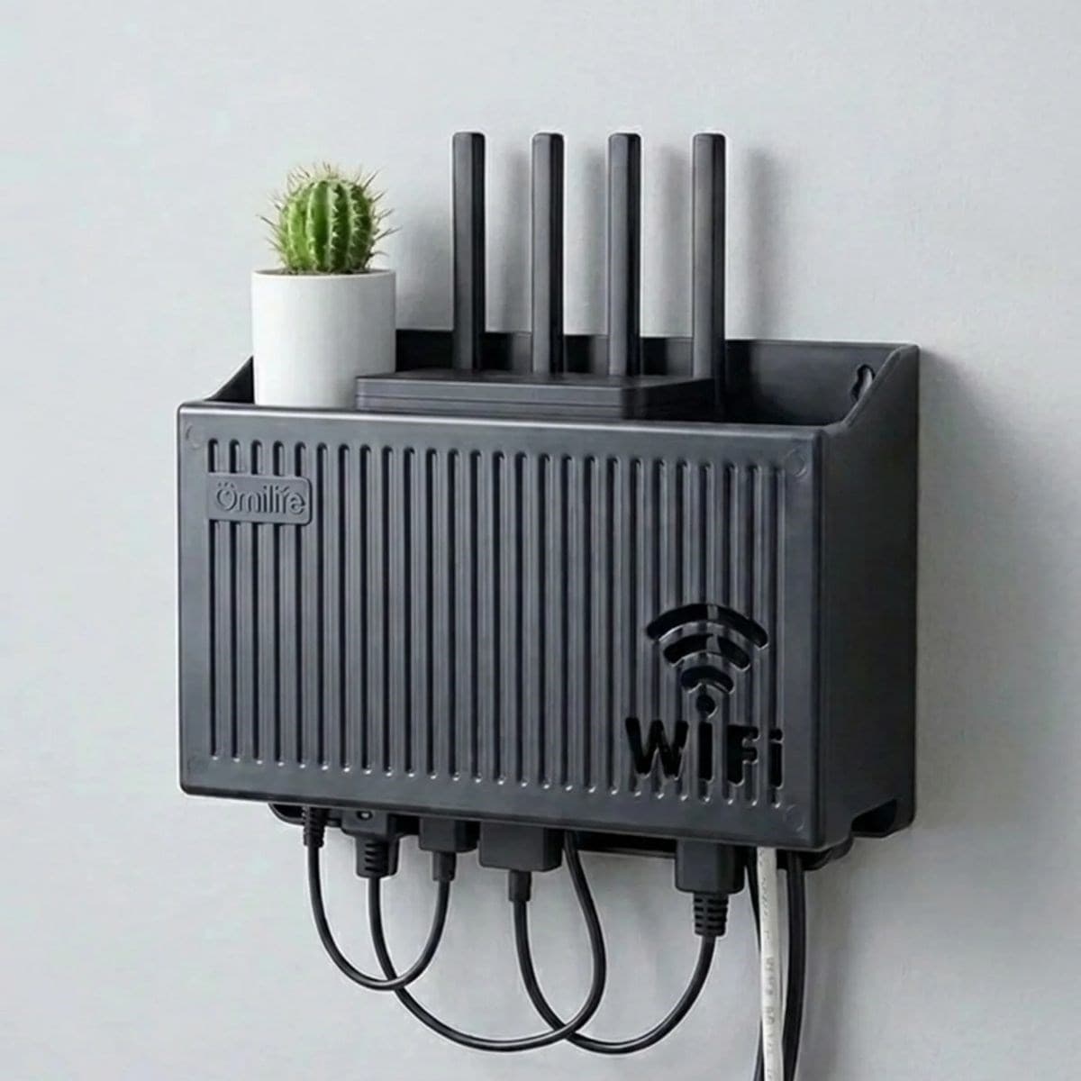 Roichil® Duvar Tipi Wi-Fi Modem Saklama Kutusu(Siyah) – Kablo Düzenleyici Router Raf Organizer