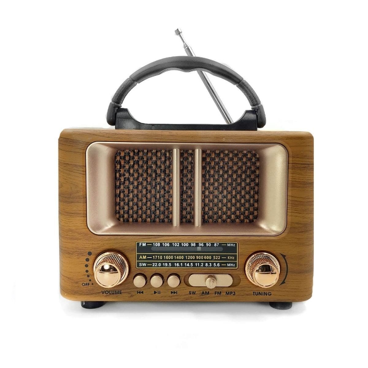 Roichil® Küçük Mini Boy Retro Ahşap Tasarım Bluetooth Hoparlörlü Radyo – FM/AM Destekli, Şarjlı ve Taşınabilir Radyo NS-8108