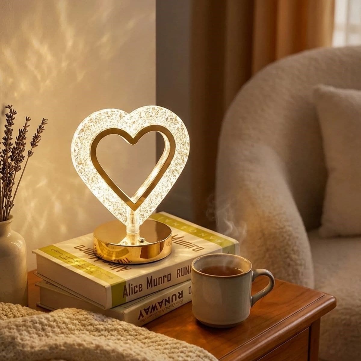 Roichil® Kalp Şeklinde Kristal LED Masa Lambası – Dokunmatik, 3 Renk Işık Modlu, Şarjlı Mini Dekoratif Gece Lambası