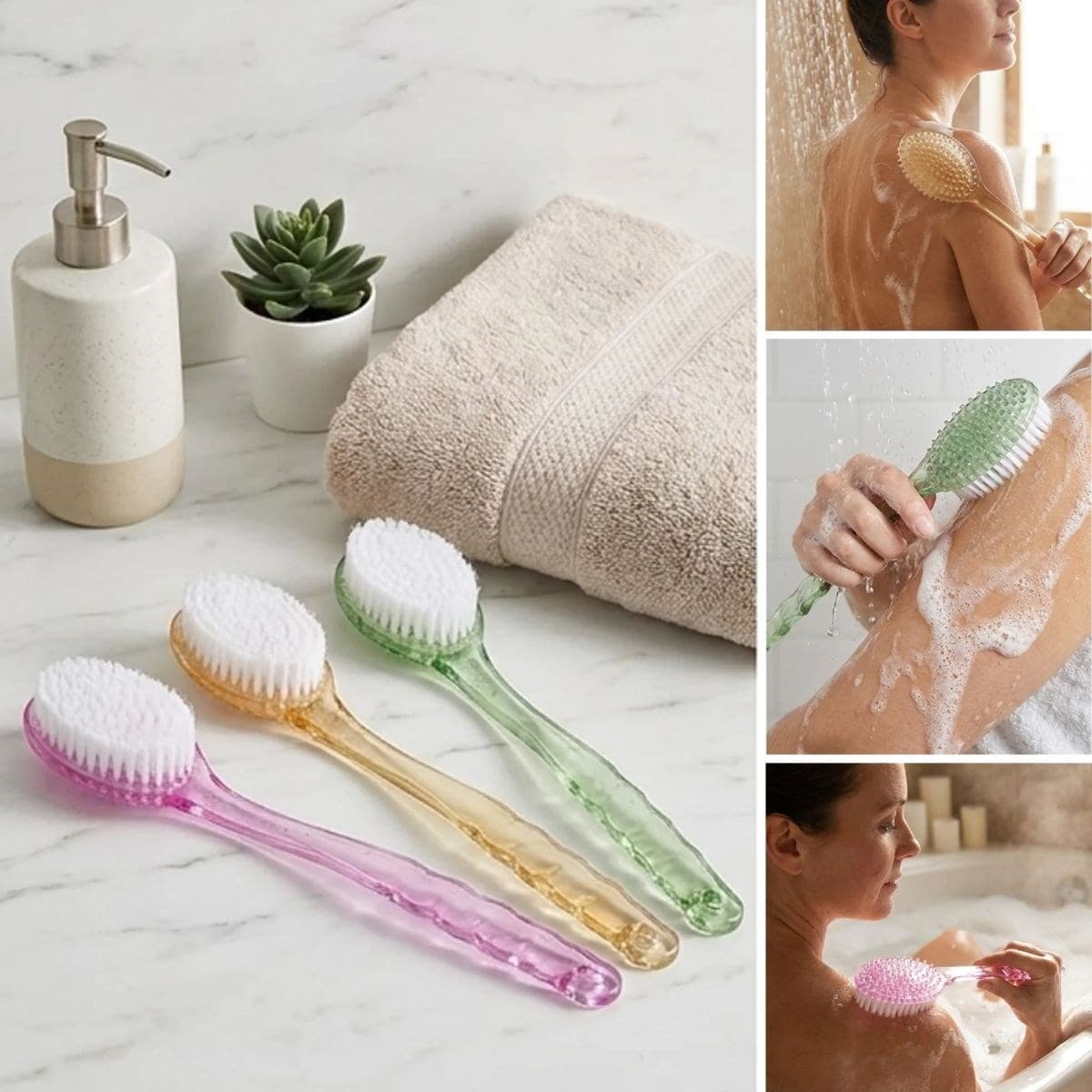 Roichil® Plastik Saplı Vücut Temizleme Fırçası - Çok Amaçlı Sırt ve Vücut İçin Banyo ve Duş Kese Aparatı