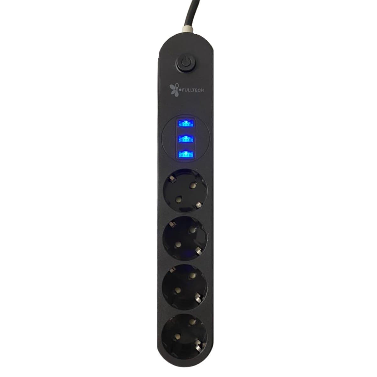 Roichil® 4lü Siyah Anahtarlı 3 USB Li Akım Korumalı Topraklı Çocuk Korumalı Grup Priz 2 Metre