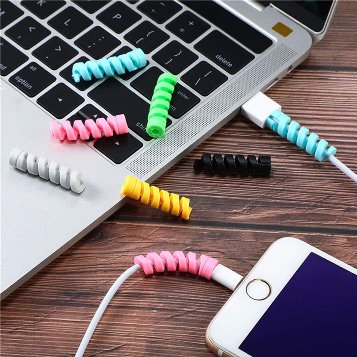Roichil® 4lü Apple, Android Şaj Kablosu Koruyucu Silikon Spiral Yay Aparat