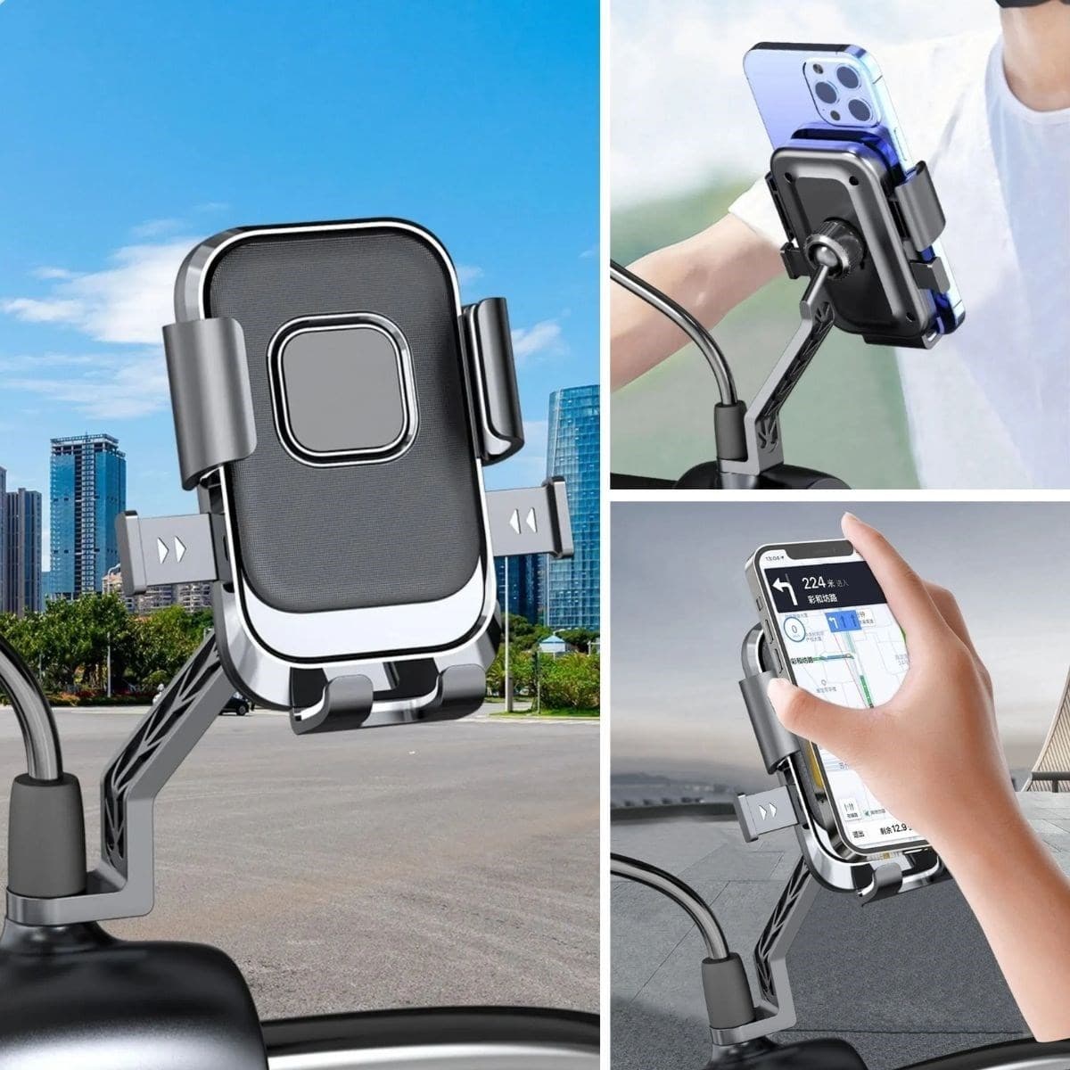 Roichil® Motor,Motosiklet,Bisiklet ,Scooter İçin 360 Derece Dönebilen Dikiz Aynası Versiyonu Telefon Tutucu Aparat
