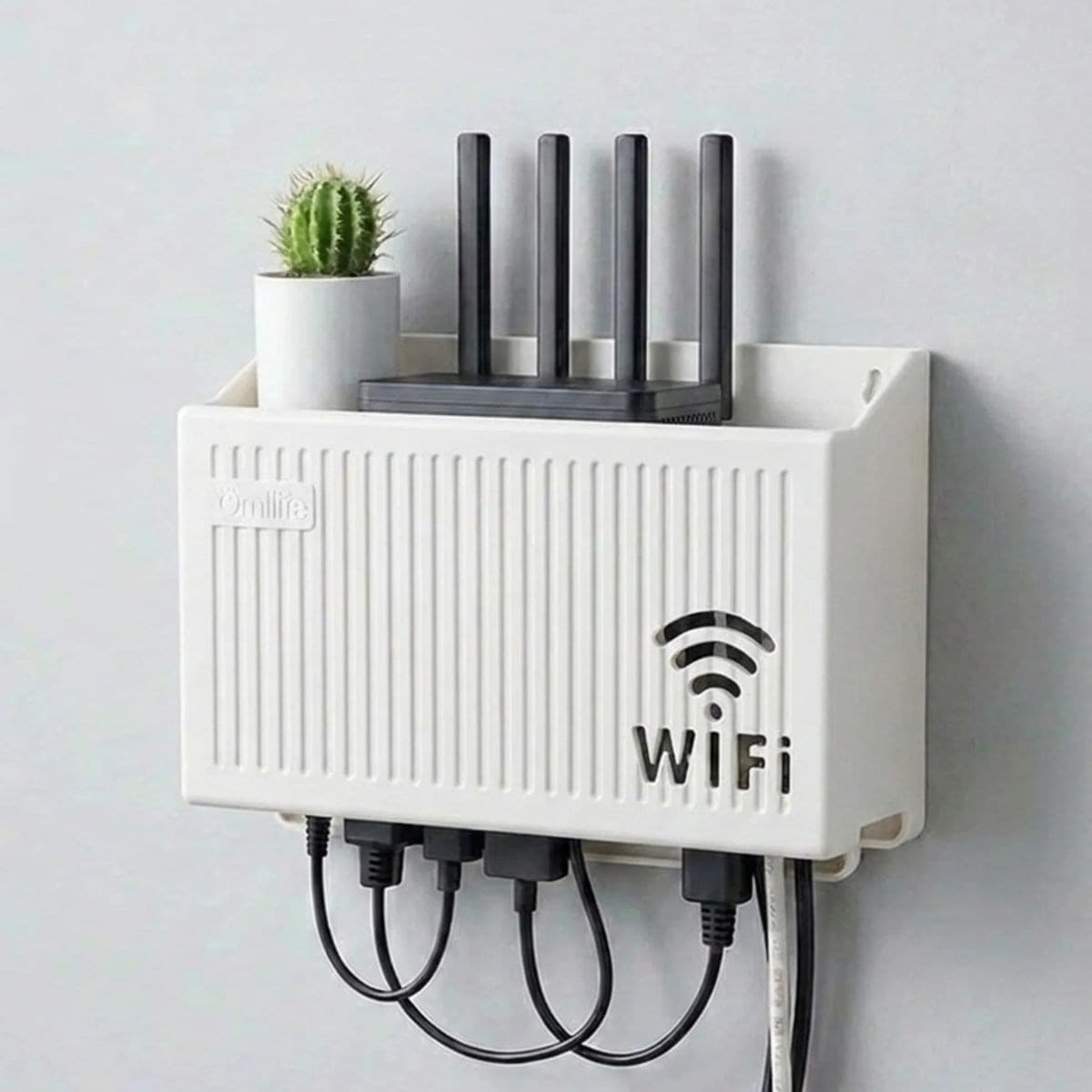 Roichil® Duvar Tipi Wi-Fi Modem Saklama Kutusu(Beyaz) – Kablo Düzenleyici Router Raf Organizer