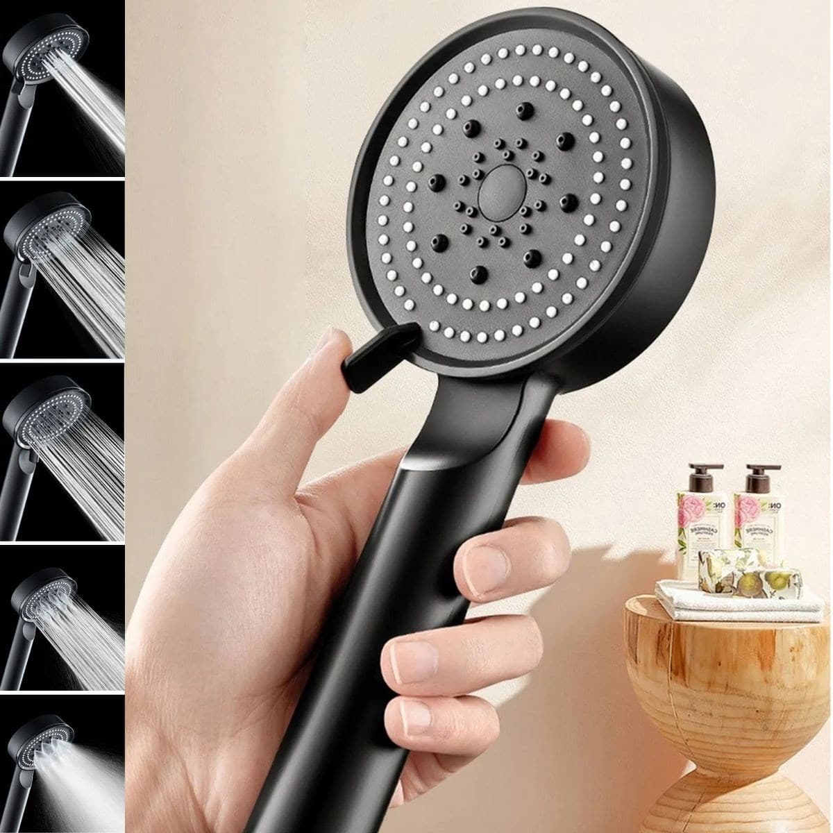 Roichil® 5 Fonksiyonlu Yüksek Basınçlı Ayarlanabilir Siyah Duş Başlığı