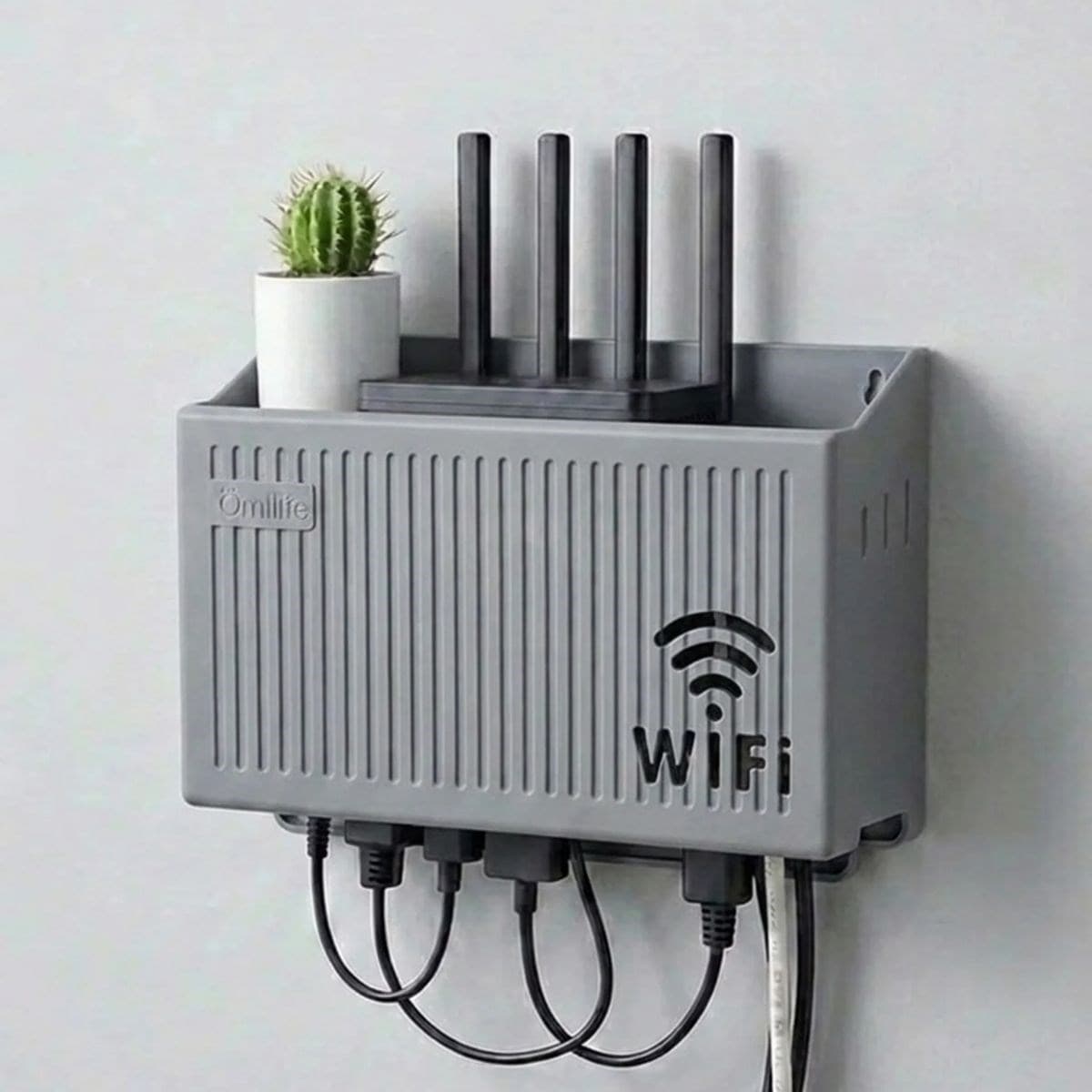 Roichil® Duvar Tipi Wi-Fi Modem Saklama Kutusu(Gri) – Kablo Düzenleyici Router Raf Organizer