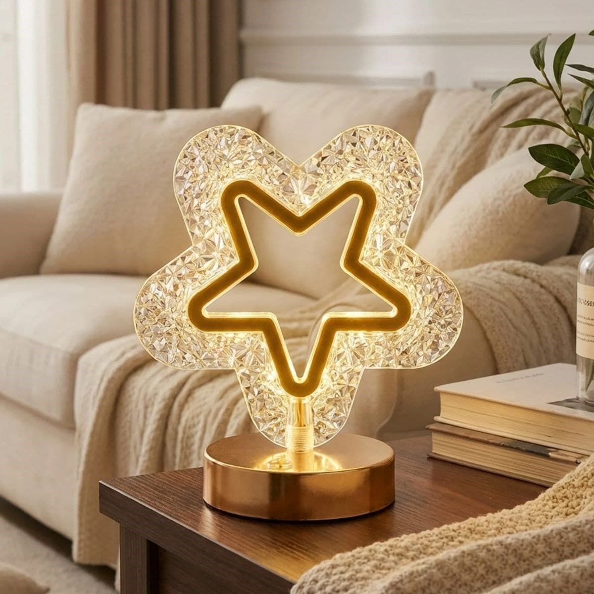 Roichil® İçi Boş Yıldız Şeklinde Kristal LED Masa Lambası – Dokunmatik, 3 Renk Işık Modlu, Şarjlı Mini Dekoratif Gece Lambası