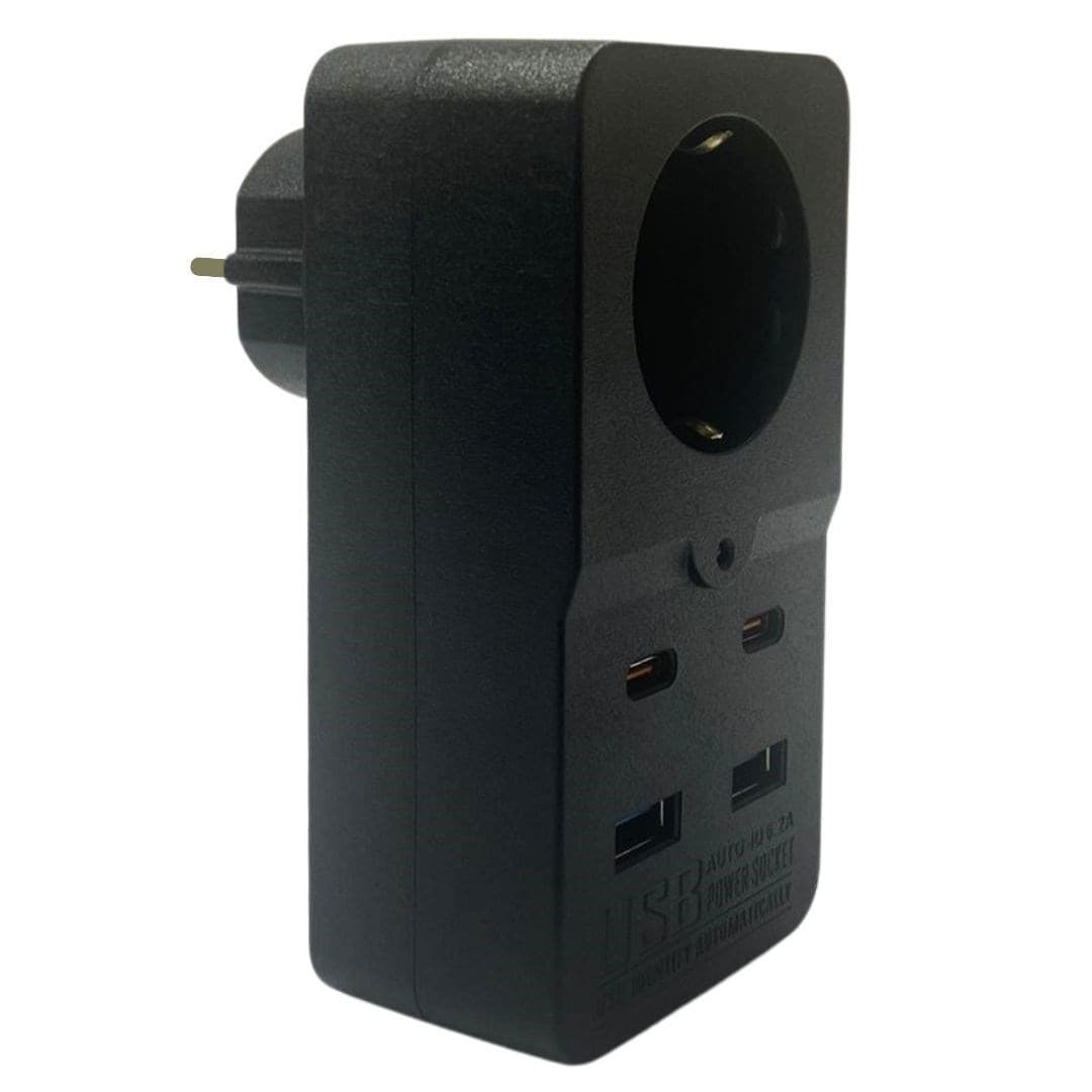 Roichil® Isıya Dayanıklı Termal Akım Korumalı 1 Priz Girişli 2 USB Girişli 2 TYPE-C Girişli Pirz