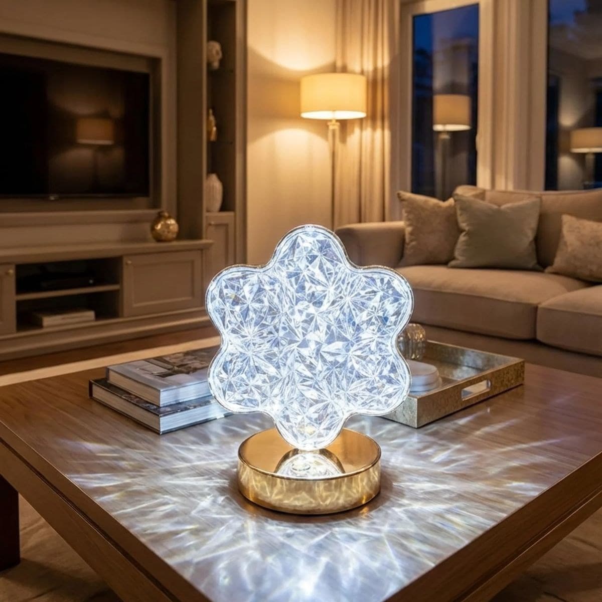 Roichil® Çiçek Model Kristal LED Masa Lambası – Dokunmatik, 3 Renk Işık Modlu, Şarjlı Mini Dekoratif Gece Lambası