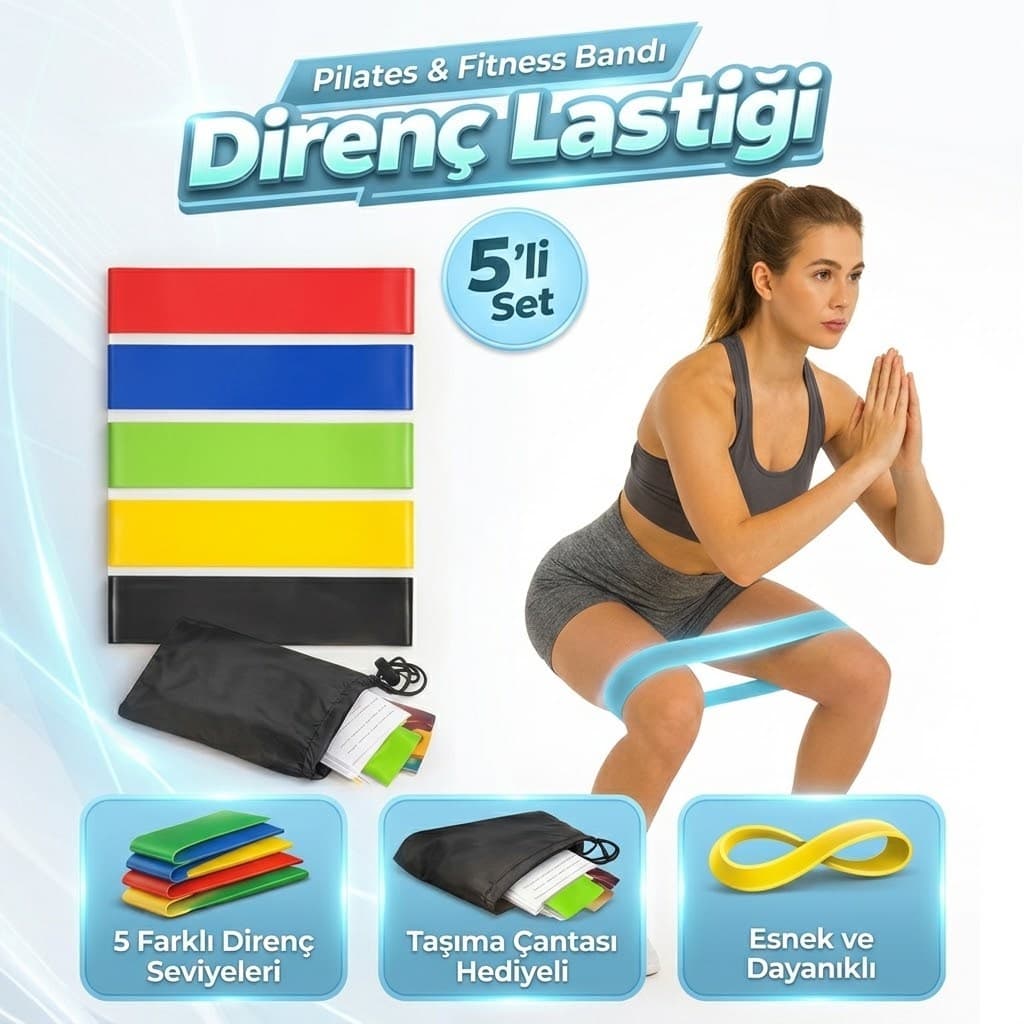 Roichil® 5li Egzersiz Direnç Bant Seti Pilates Crossfit Ekipmanları