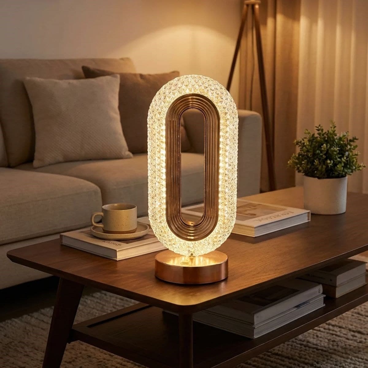 Roichil® Oval Şeklinde Kristal LED Masa Lambası – Dokunmatik, 3 Renk Işık Modlu, Şarjlı Dekoratif Gece Lambası