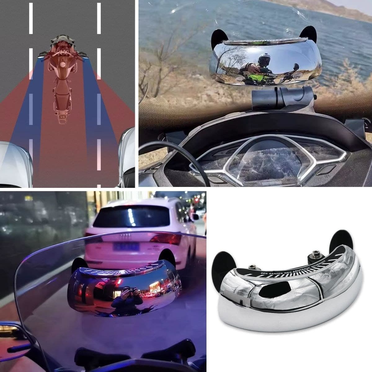 Roichil® Motosiklet İçin Islanmaya Dayanıklı Geniş Açı Görme ve Kör Nokta Aynası