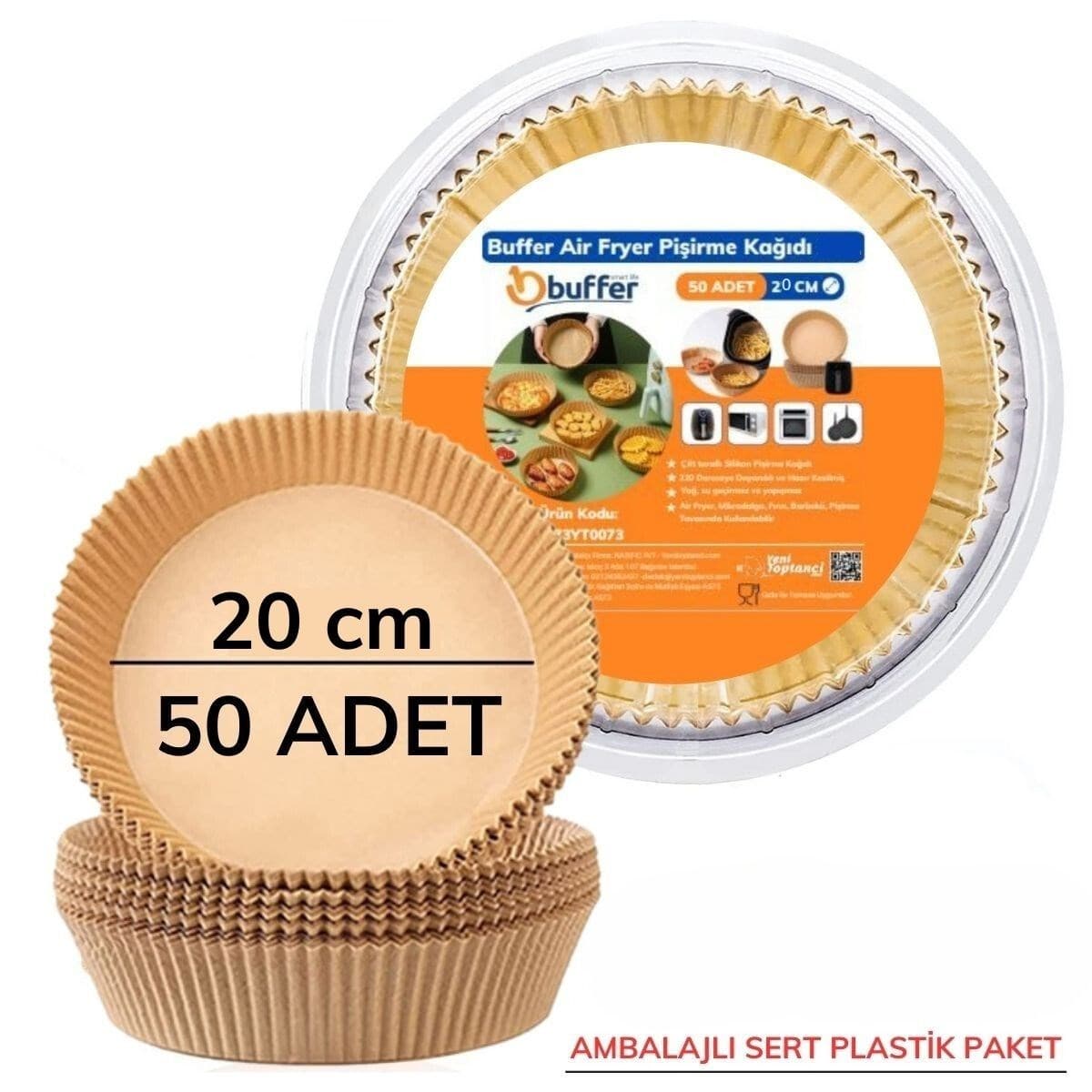 Roichil® 50 Adet 20 cm Air Fryer Pişirme Kağıdı Tek Kullanımlık Yağ Geçirmez Yuvarlak Tabak Model PVC