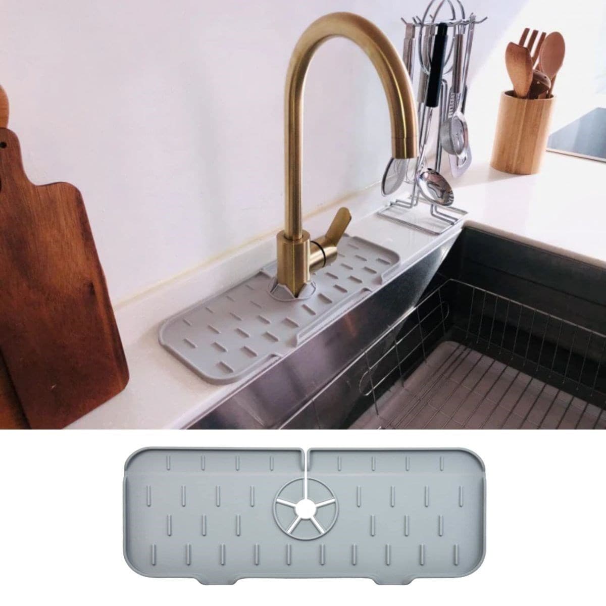 Roichil® Lavabo İçin Silikon Esnek Mat Musluk Sapı Damlama Tutucu Raf Mutfak Tezgahı Sıçrama Koruma