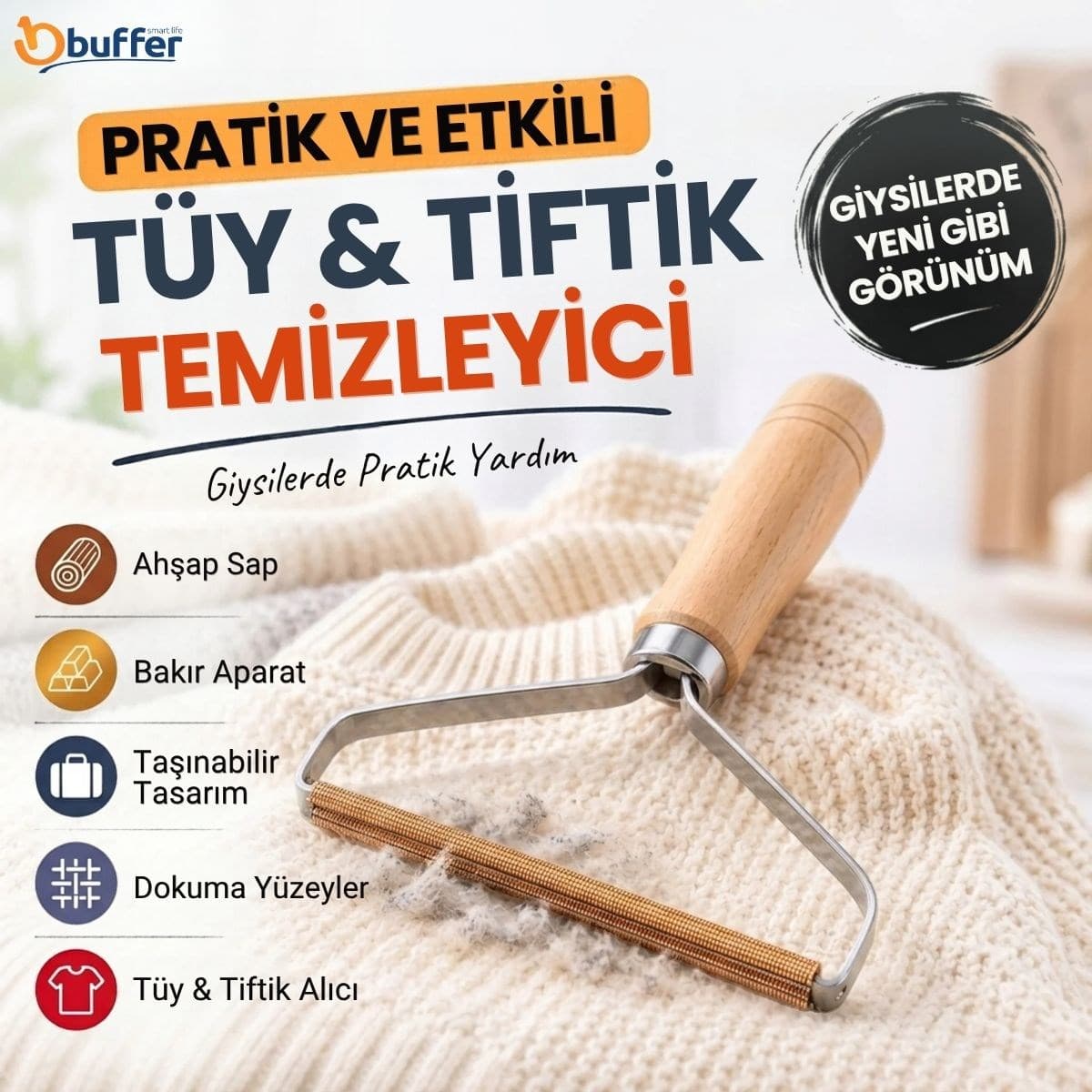 Roichil® Taşınabilir Kazak ve Dokuma Kumaş Tüy Alma ve Tiftik Temizleme Aparatı