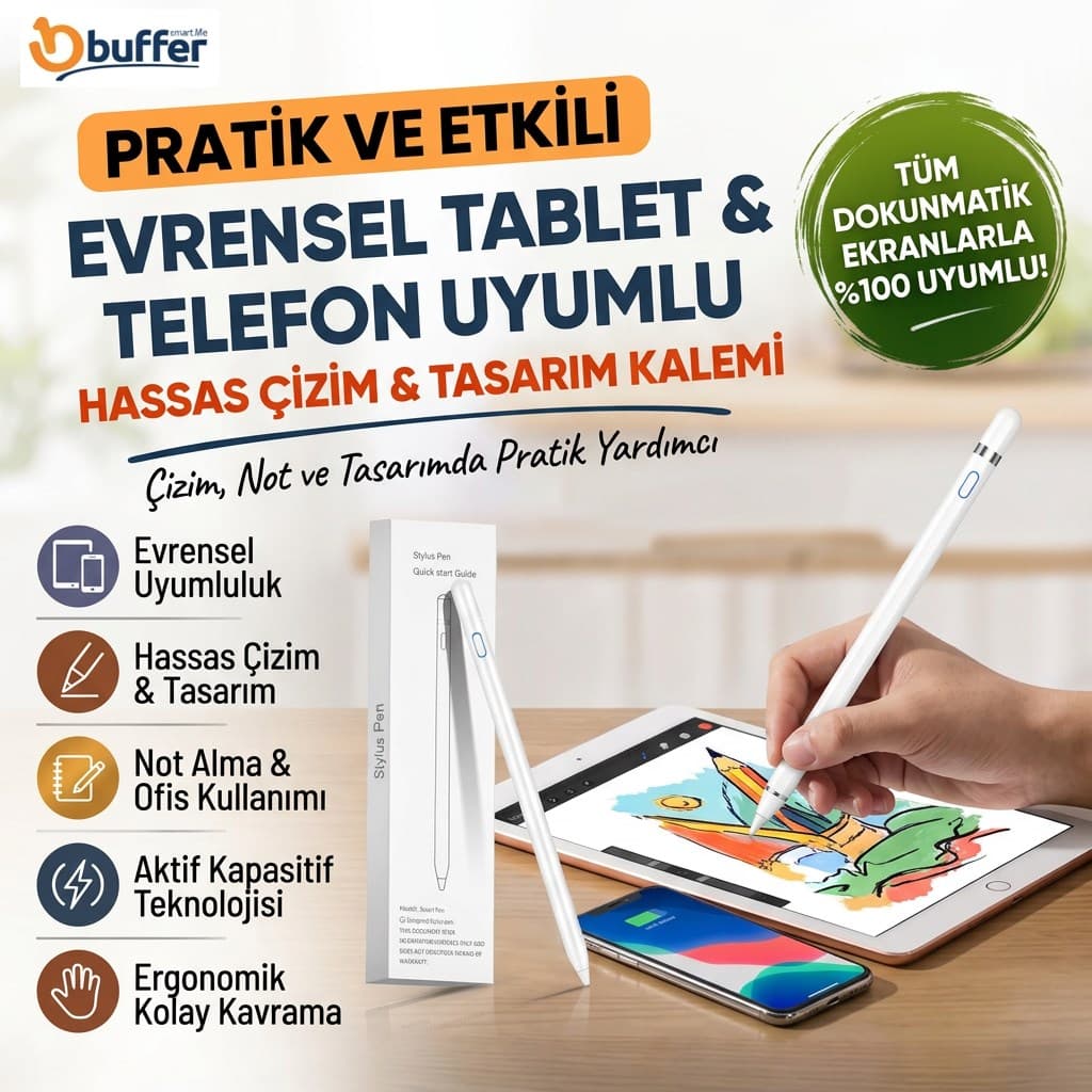 Roichil® Evrensel Tablet ve Dokunmatik Telefonlarla Uyumlu Hassas Çizim ve Tasarım Kalemi