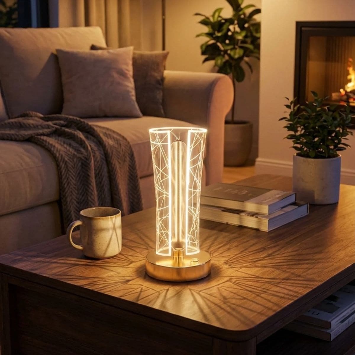 Roichil® İki Yandan Kavisli Silindirik Geometrik Çizgi Model Kristal LED Masa Lambası – Dokunmatik, 3 Renk Işık Modlu, Şarjlı Dekoratif Gece Lambası
