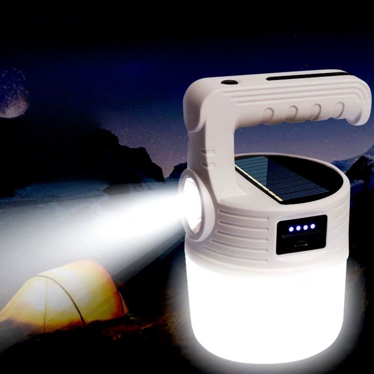 Roichil® LED Güneş Enerjili Kamp Lambası–2000 Lümen Süper Parlak, 5 Aydınlatma Modlu,USB ile Şarj Edilebilir Dış Mekan,Asılabilir Torch El Feneri
