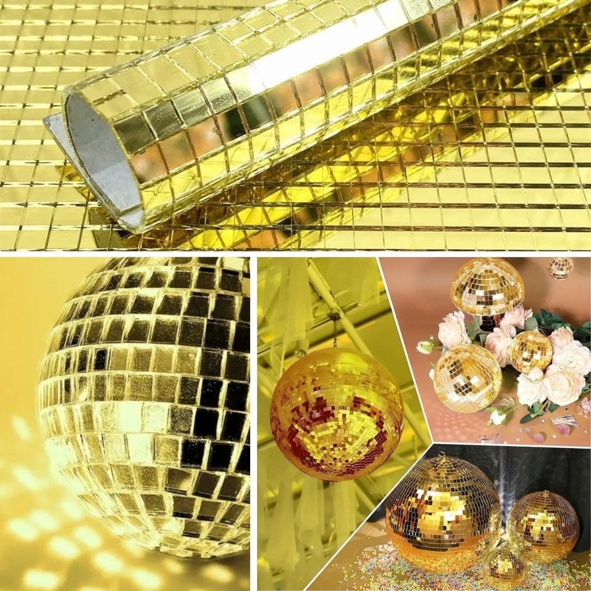 Roichil® Kare Gold Cam Mozaik Fayans Çıkartmaları El İşi Kare Cam Fayans Kendinden Yapışkanlı Aynalı Dekor Panel 30x30 Cm