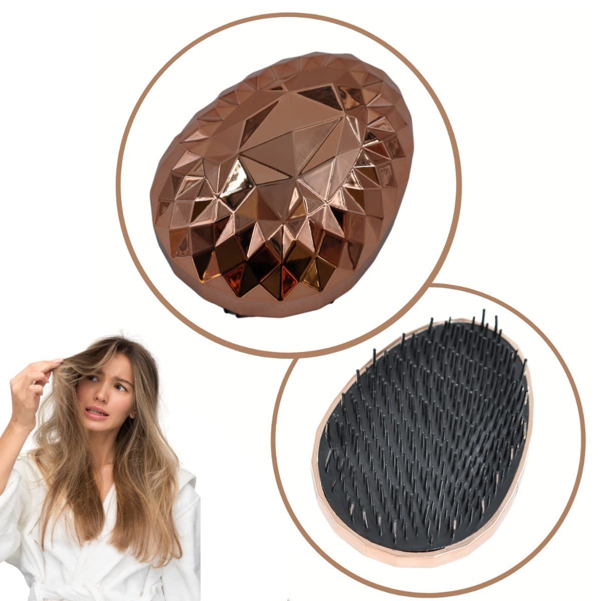 Roichil® Rose Gold Saç Düzleştirici Tarak Geniş AralıklıHer Saç Tipine Uygun Fırçalı Saç Düzleştiric
