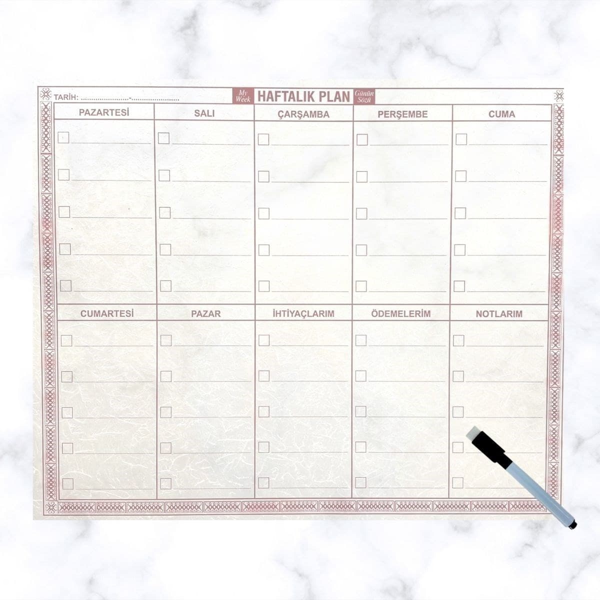 Roichil® Şeffaf Kendiliğinden Yapışkanlı Kalemli Haftalık Planlayıcı 40cm-50cm