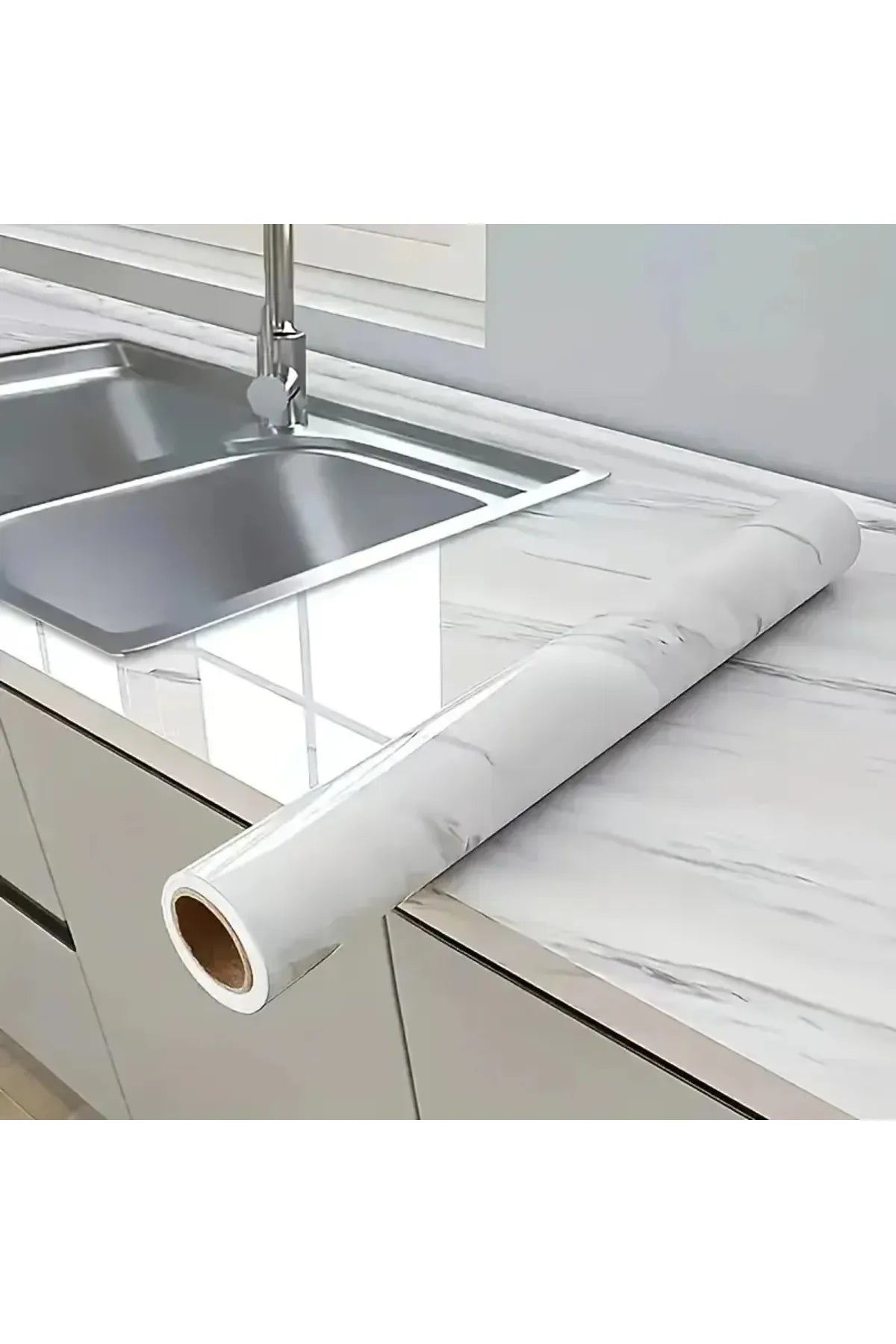 Mermer Desenli Sticker Folyo Beyaz 60cm*5mt