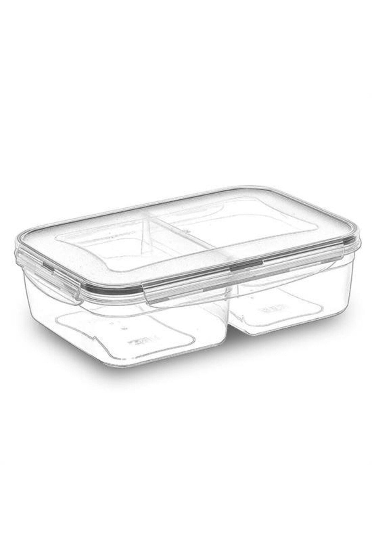 ® 2 Bölmeli Sızdırmaz Contalı Kilitli Kapaklı 1 Litre Erzak Saklama Kabı -LC505