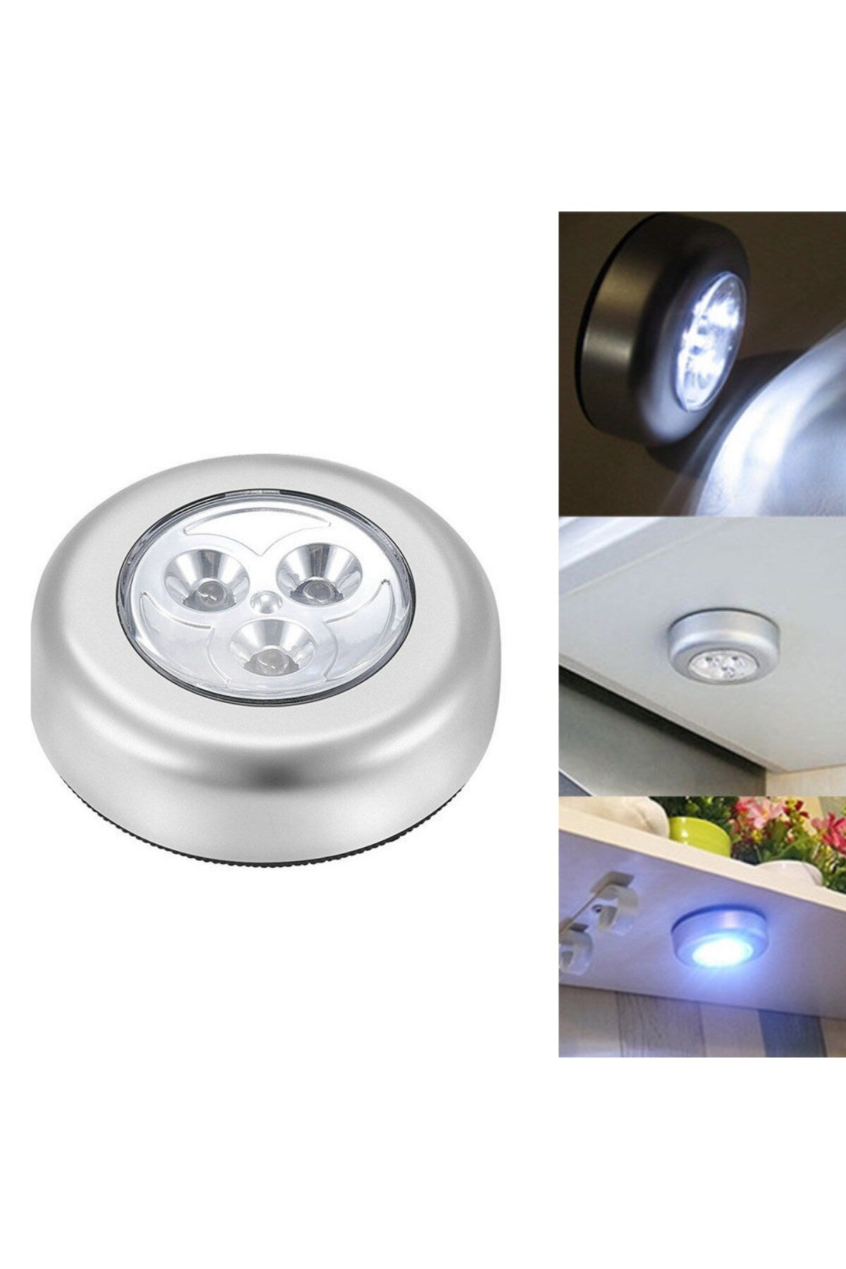 Kablosuz Spot Pilli Dokunmatik Led Lamba 3 Ledli Dolap Lambası