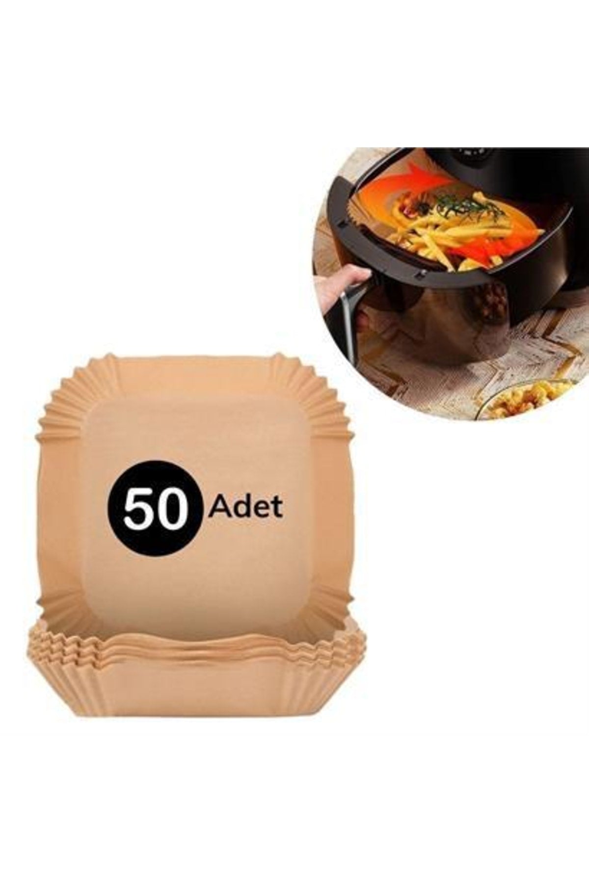 50 Adet Air Fryer Pişirme Kağıdı Tek Kullanımlık Hava Fritöz Yağ Geçirmez Yapışmaz Kare Tabak Model