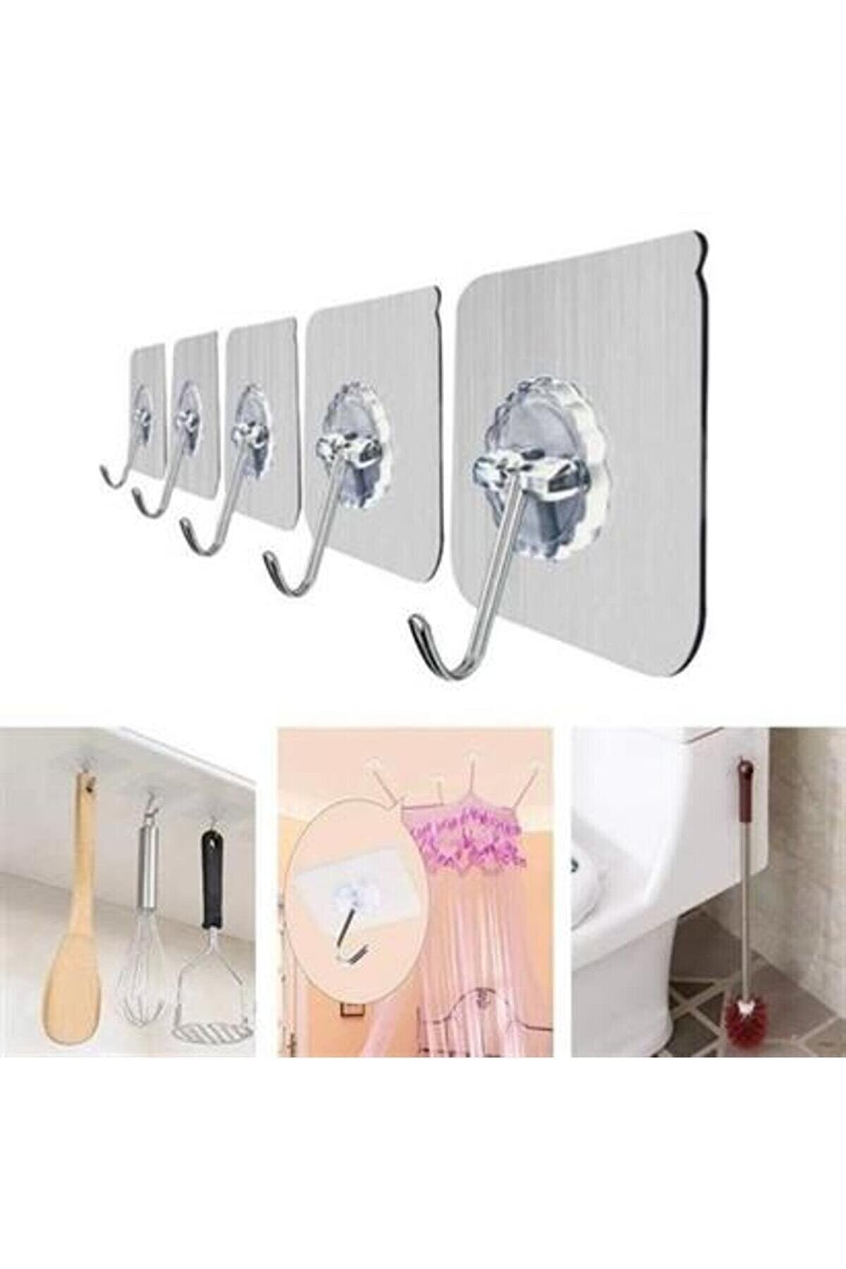 Süper Güçlü Yapışkanlı Suya Dayanıklı Şeffaf Askı 5li Set Yeniden Kullanılabilir