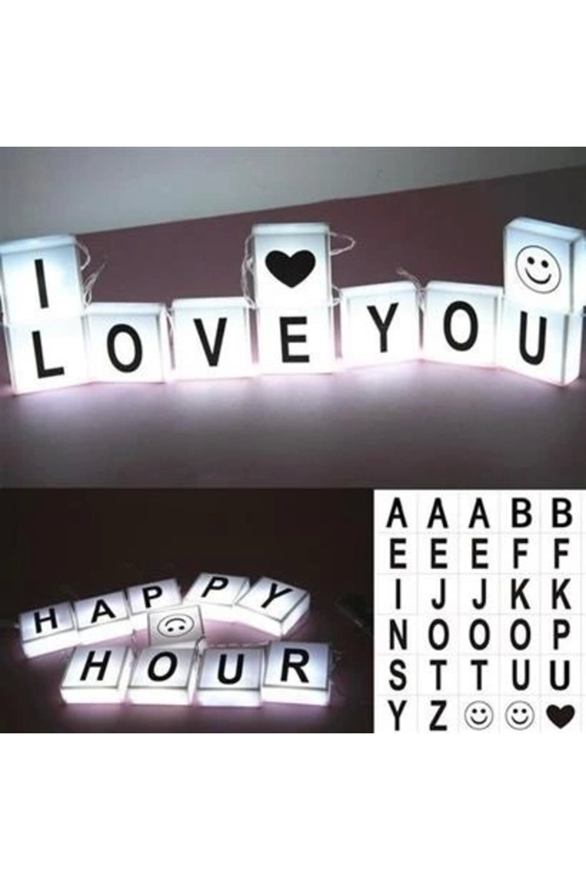 10lu Lightbox Işıklı Harf Mesaj Panosu Dekoratif Harf Işık Zinciri