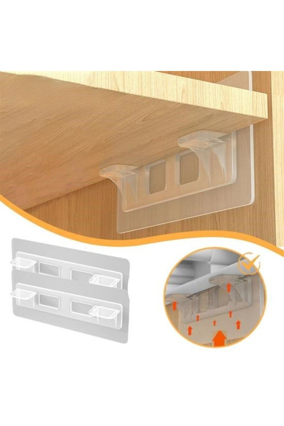 ® Dolap İçi Raflar İçin 4'lü Plastik Güçlü Yapışkanlı Raf Destek Aparatı
