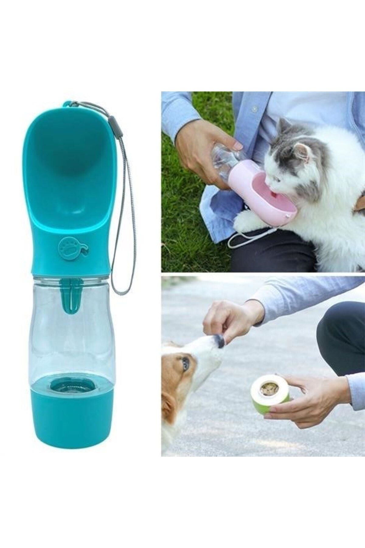 ® Taşınabilir Mama Hazneli Evcil Hayvan Suluğu Seyahat Kabı Kilitlenebilen Su Sızdırmaz 380ML