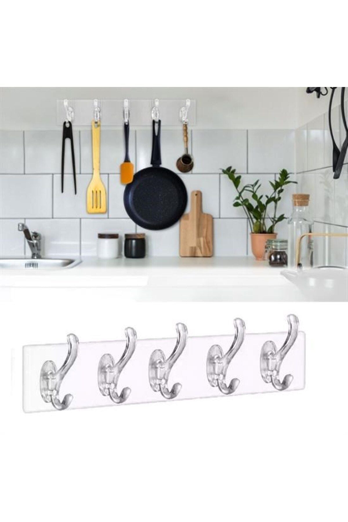 ® 5'li Güçlü Yapışkanlı Şeffaf Duvar Askısı Banyo Mutfak Düzenleyici Pratik Askılık